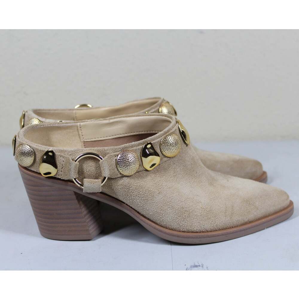 DOLCE VITA Kanyon Heel Mule Womens Size 6 Dune Tan Beige Suede Gold Metal Mule0